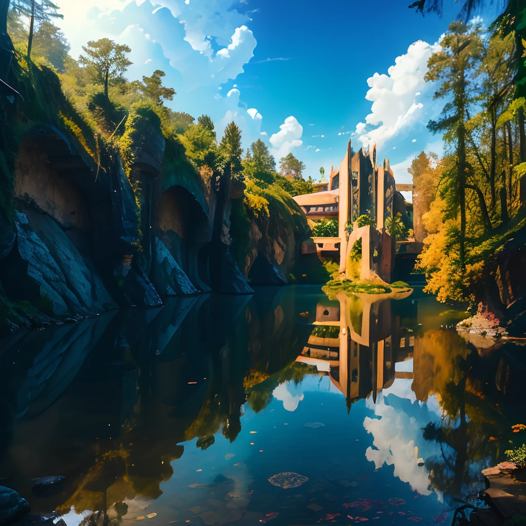 A place mixing Iberian and Germanic architecture, full of nature with the silicon of a dragon in the style of Disney but puching for anime and the name of the film is Epic written in cursive
