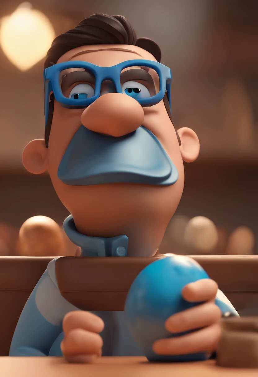 Cartoon character of a man with black glasses and a blue shirt, animation character, Caractere estilizado, animation style rendering, 3D estilizado, Arnold Maya render, 3 d render stylized, toon render keyshot, Personagem 3D, Personagem 3D, 3d rendering stylized, 3 d character render, personagem de desenho animado, Personagem de close up, Pose de personagem, (Estilo Pixar) (master part:1.2) (Bokeh) (best quality) (pele detalhada) (textura detalhada) (8k) (argila) (Cinematic lighting) (foco nítido