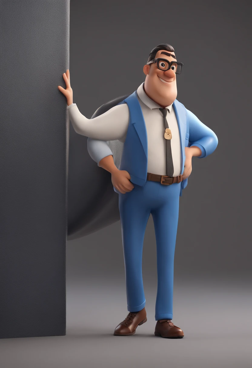 Cartoon character of a man with black glasses and a blue shirt, animation character, Caractere estilizado, animation style rendering, 3D estilizado, Arnold Maya render, 3 d render stylized, toon render keyshot, Personagem 3D, Personagem 3D, 3d rendering stylized, 3 d character render, personagem de desenho animado, Personagem de close up, Pose de personagem,  (Estilo Pixar) (master part:1.2) (Bokeh) (best quality) (pele detalhada) (textura detalhada) (8k) (argila) (Cinematic lighting) (foco nítido