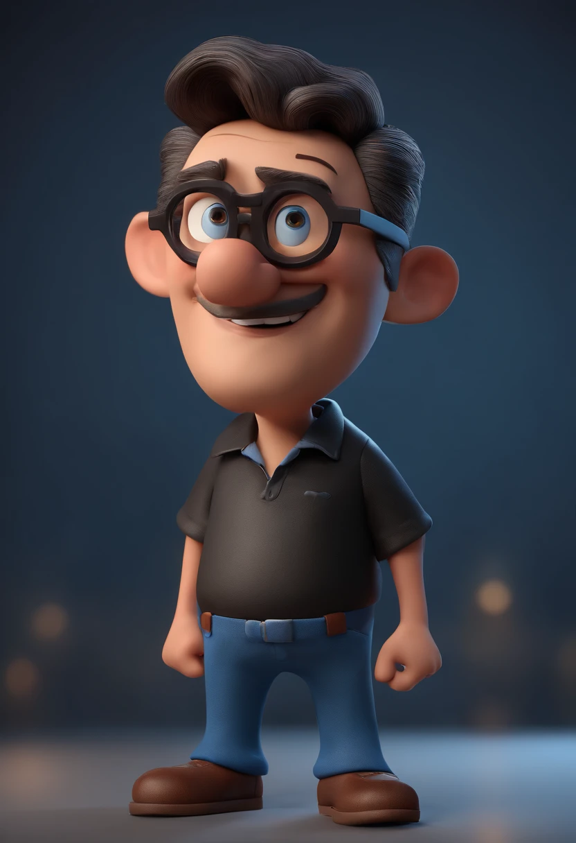 Cartoon character of a man with black glasses and a blue shirt, animation character, Caractere estilizado, animation style rendering, 3D estilizado, Arnold Maya render, 3 d render stylized, toon render keyshot, Personagem 3D, Personagem 3D, 3d rendering stylized, 3 d character render, personagem de desenho animado, Personagem de close up, Pose de personagem, (Estilo Pixar) (master part:1.2) (Bokeh) (best quality) (pele detalhada) (textura detalhada) (8k) (argila) (Cinematic lighting) (foco nítido