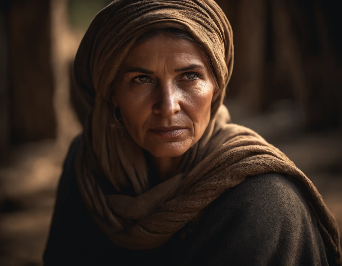 (sharp focus:1.2), an award-winning photo of a peasant woman, lightning backlighting, lines on the face, wrinkles, extremely detailed skin, sadness, hopelessness, blurred eyes, (deep shadows:1.1), high contrast, beautiful eyes, absurd , 8k, (high quality: 1.3), , artstation hd, concept art, detailed face and body, award-winning photography, (moody lighting: 1.2), depth of field, bokeh, 4K, HDR