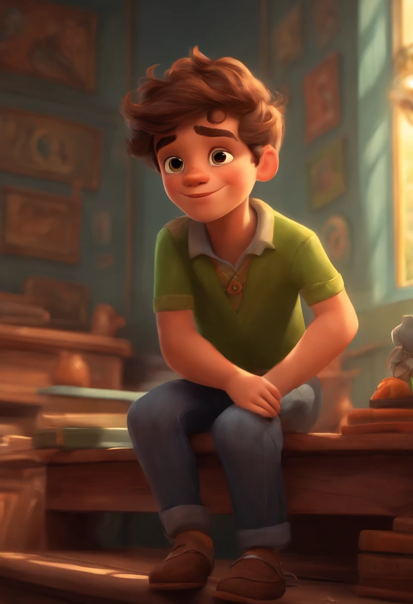 Image of a boy for a story in a video for youtube in pixar format he is Garrafito is the questioner and would like to be the leader of the class
