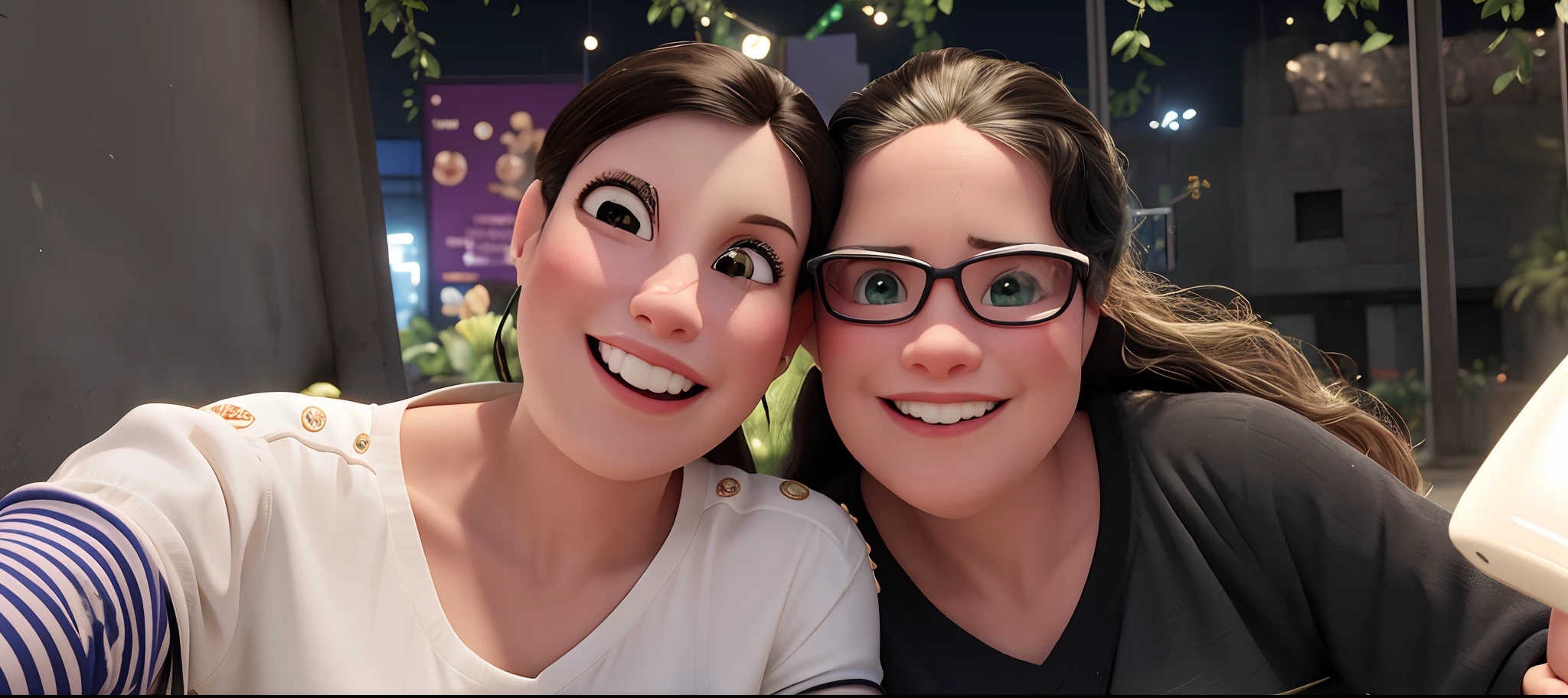 There are two women who are taking a selfie together, divertindo-se, both smiling for the camera, imagem de perfil, taken in the early 2020s, Mulheres de 40 anos, foto do perfil, noite!, Ruan Jia e Mandy Jurgens, muito bobo olhando, Divirta-se, Scandy e Arender, parecendo feliz