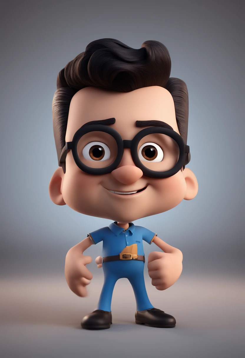 Cartoon character of a man with black glasses and a blue shirt, animation character, Caractere estilizado, animation style rendering, 3D estilizado, Arnold Maya render, 3 d render stylized, toon render keyshot, Personagem 3D, Personagem 3D, 3d rendering stylized, 3 d character render, personagem de desenho animado, Personagem de close up, Pose de personagem, (Estilo Pixar) (master part:1.2) (Bokeh) (best quality) (pele detalhada) (textura detalhada) (8k) (argila) (Cinematic lighting) (foco nítido