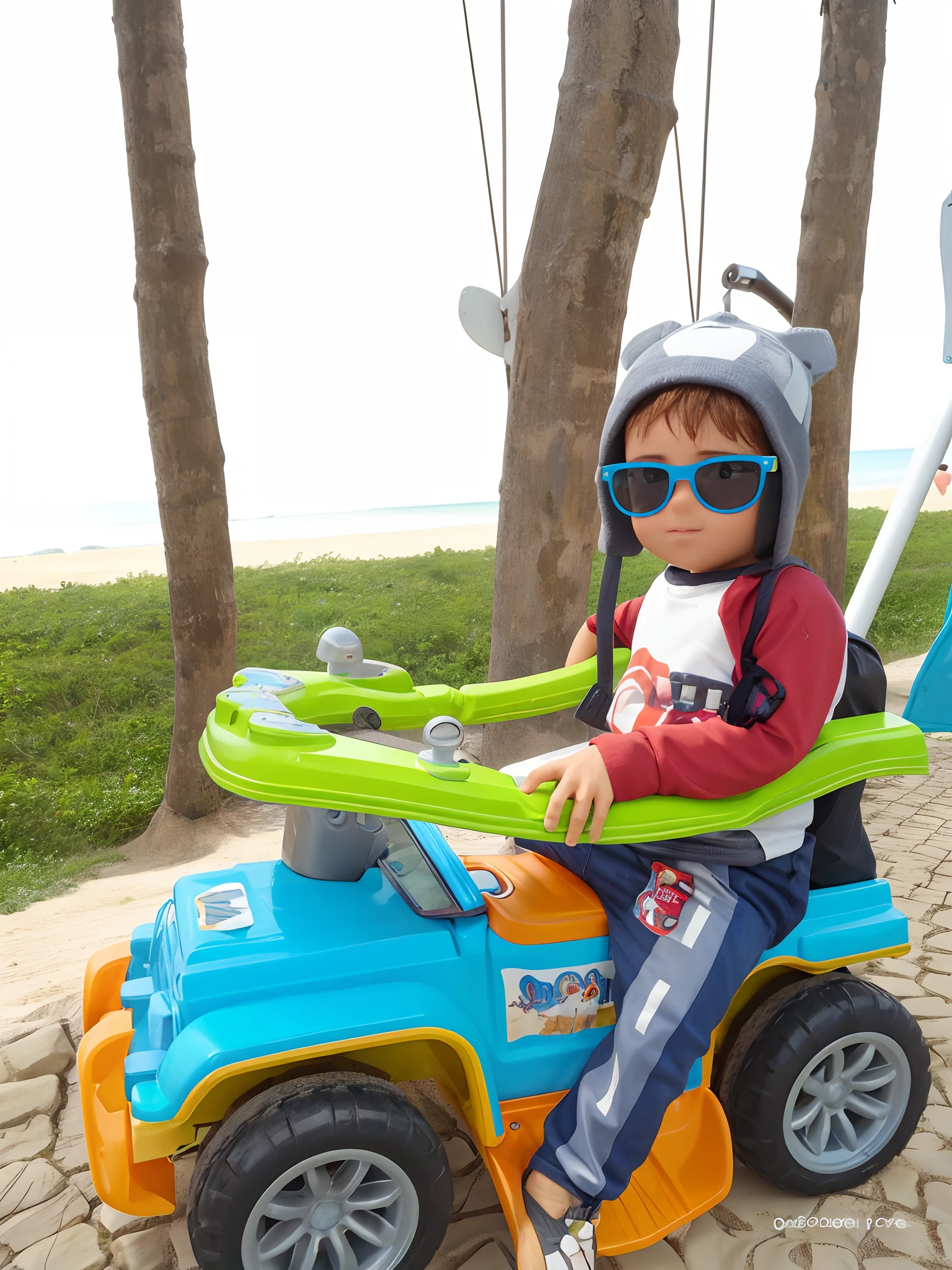 Arthur em seu jeep passeando na orla da praia em um lindo dia de sol