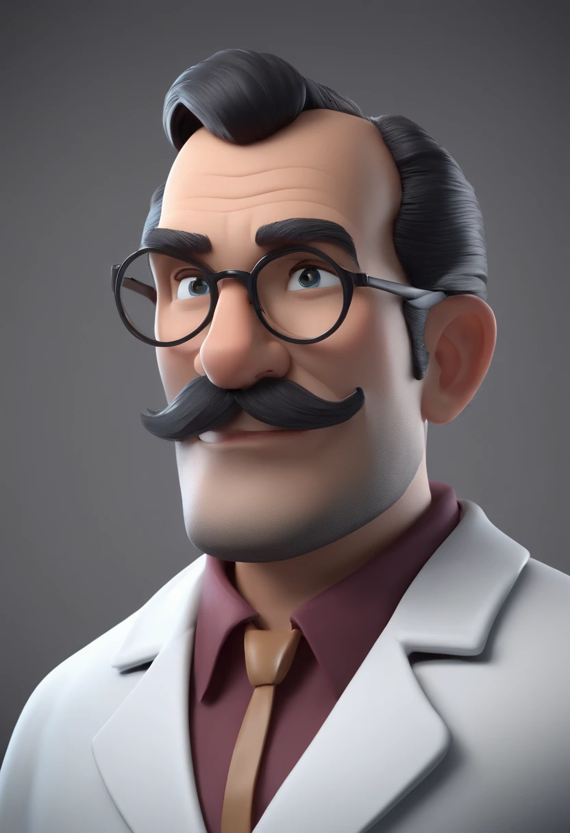 Personagem de desenho animado de um homem branco, com o rosto ovalado, careca, Wearing a doctor's lab coat, um personagem animado, Caractere estilizado, animation style rendering, 3D estilizado, Arnold Maya render, 3 d render stylized, toon render keyshot, Personagem 3D, Personagem 3D, 3d rendering stylized, 3 d character render, personagem de desenho animado, Personagem de close up, Pose de personagem, (Estilo Pixar) (master part:1.2) (Bokeh) (best quality) (pele detalhada) (textura detalhada) (8k) (argila) (Cinematic lighting). It is mandatory that the image is in the style of Pixar, Disney.