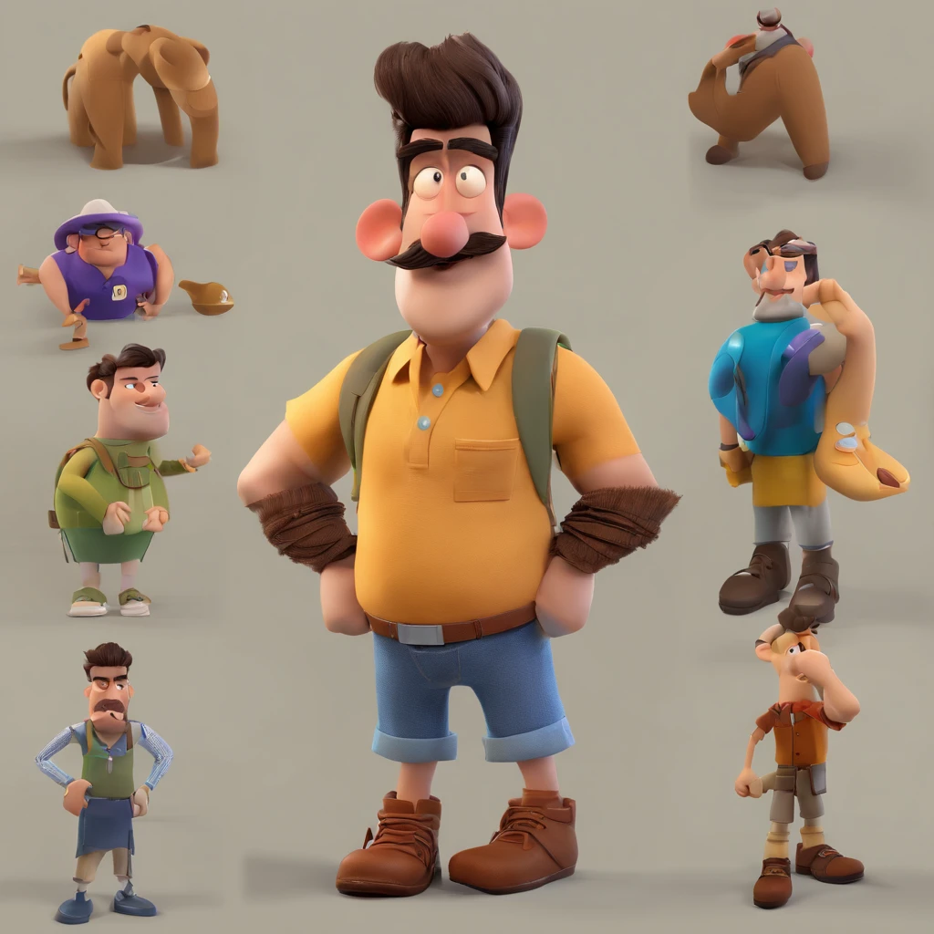 Criar um personagem no estilo Pixar. Trata-se de jovem de 18 anos, com cavanhaque e bigode, negro, com cabelo cacheado e grande e olhos castanhos escuros,usando oculos. Ele deve estar na frente de um computador, Trabalhar como designer.