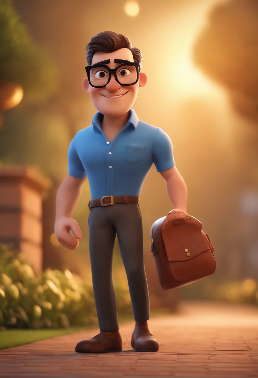 Cartoon character of a man with black glasses and a blue shirt, animation character, Caractere estilizado, animation style rendering, 3D estilizado, Arnold Maya render, 3 d render stylized, toon render keyshot, Personagem 3D, Personagem 3D, 3d rendering stylized, 3 d character render, personagem de desenho animado, Personagem de close up, Pose de personagem, (Estilo Pixar) (master part:1.2) (Bokeh) (best quality) (pele detalhada) (textura detalhada) (8k) (argila) (Cinematic lighting) (foco nítido
