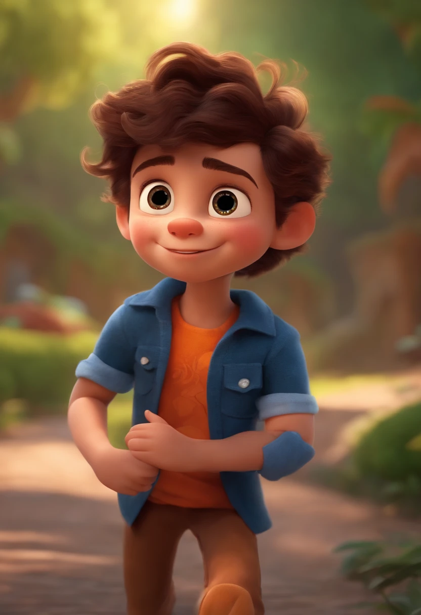 Image of a boy for a story in a YouTube video in Pixar format, He's the little allabester, He's the class leader, He's outgoing, Playful and gets up for a lot of things, cabelo curto