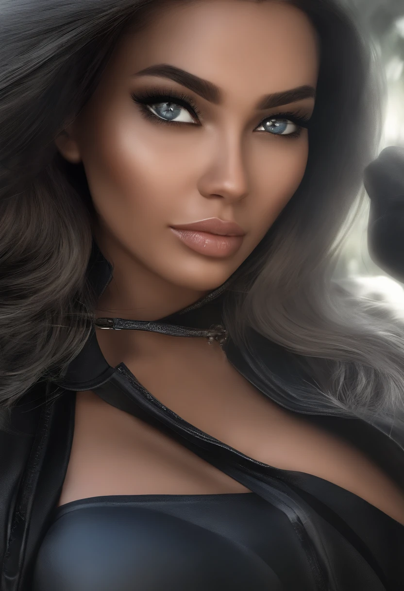 olhos azuis, master part, best quality, 8k, Photographic reality, Realistic, octane rendering, Movimentadas ruas urbanas de CHicago (1 mulher: 1.4), (Apenas uma mulher na tela: 1.3), (camisa cinza), (cabelo preto no rabo de cavalo), (Black shorts), (Silver Tear During), (olhos azuis) Upper body display (Asian American) (encaixar, atletic, alto, musculoso, forte)(seios pequenos) (gigante da geada)