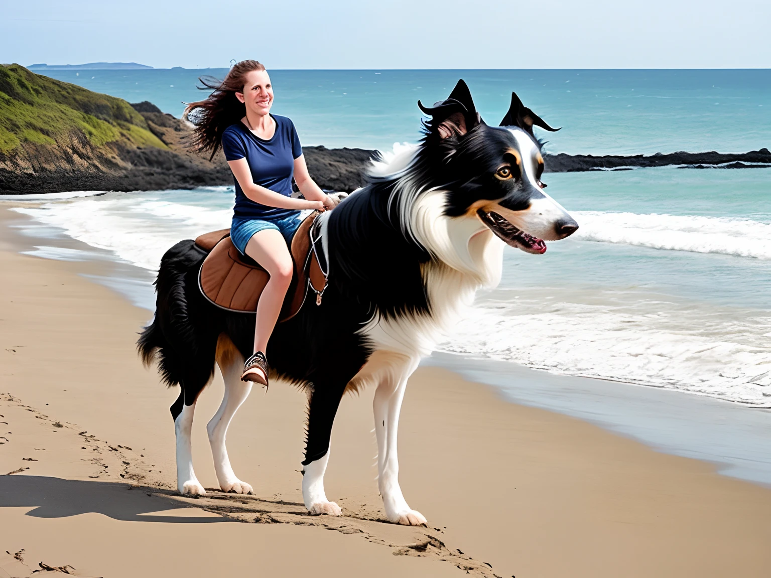 NSFW (nude) (Supergirl ((human)) medium breasts, strip of pubic hair) full body, side view, doggy style, penis in mouth, blowjob of a ((male furry white pitbull dog with a dog penis)), on a deserted beach