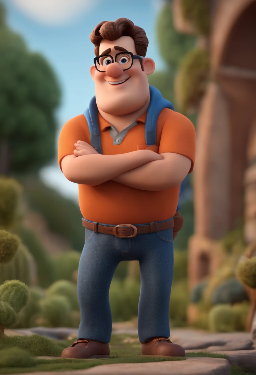 Cartoon character of a man with black glasses and a blue shirt, animation character, Caractere estilizado, animation style rendering, 3D estilizado, Arnold Maya render, 3 d render stylized, toon render keyshot, Personagem 3D, Personagem 3D, 3d rendering stylized, 3 d character render, personagem de desenho animado, Personagem de close up, Pose de personagem, (Estilo Pixar) (master part:1.2) (Bokeh) (best quality) (pele detalhada) (textura detalhada) (8k) (argila) (Cinematic lighting) (foco nítido