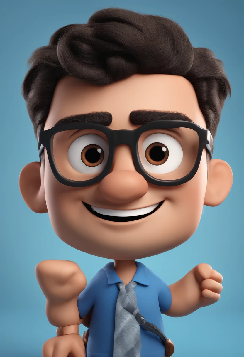Cartoon character of a man with black glasses and a blue shirt, animation character, Caractere estilizado, animation style rendering, 3D estilizado, Arnold Maya render, 3 d render stylized, toon render keyshot, Personagem 3D, Personagem 3D, 3d rendering stylized, 3 d character render, personagem de desenho animado, Personagem de close up, Pose de personagem, (Estilo Pixar) (master part:1.2) (Bokeh) (best quality) (pele detalhada) (textura detalhada) (8k) (argila) (Cinematic lighting) (foco nítido