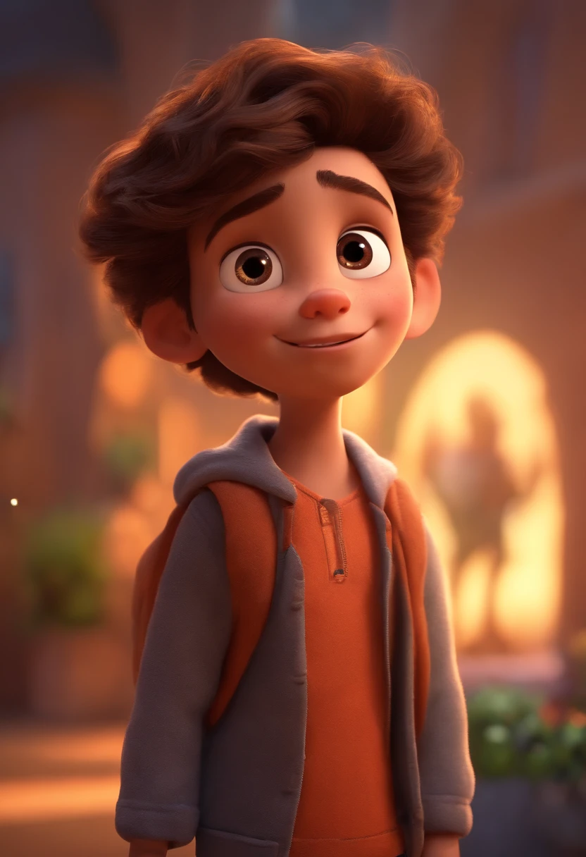 Image of a boy for a story in a YouTube video in Pixar format, He's the little allabester, He's the class leader, He's outgoing, Playful and gets up for a lot of things, cabelo curto