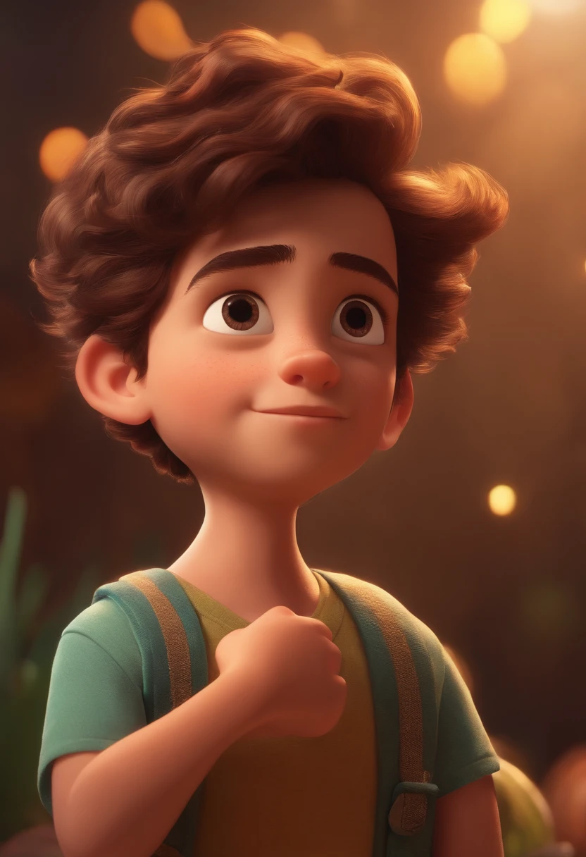 Image of a boy for a story in a YouTube video in Pixar format, He's the ****** allabester, He's the class leader, He's outgoing, Playful and gets up for a lot of things, cabelo curto