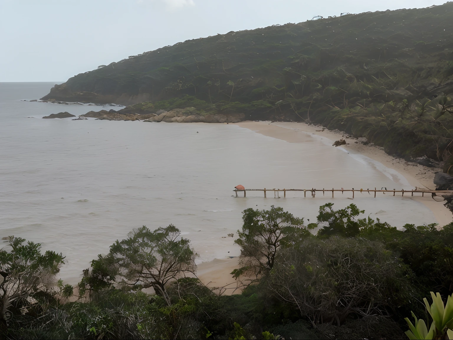 Desenho em estilo 3D da Pixar de uma praia banhada por agua doce. Essa Praia possui morros graniticos. Nesse praia vive um Puma. Aparecer Disney Pixar