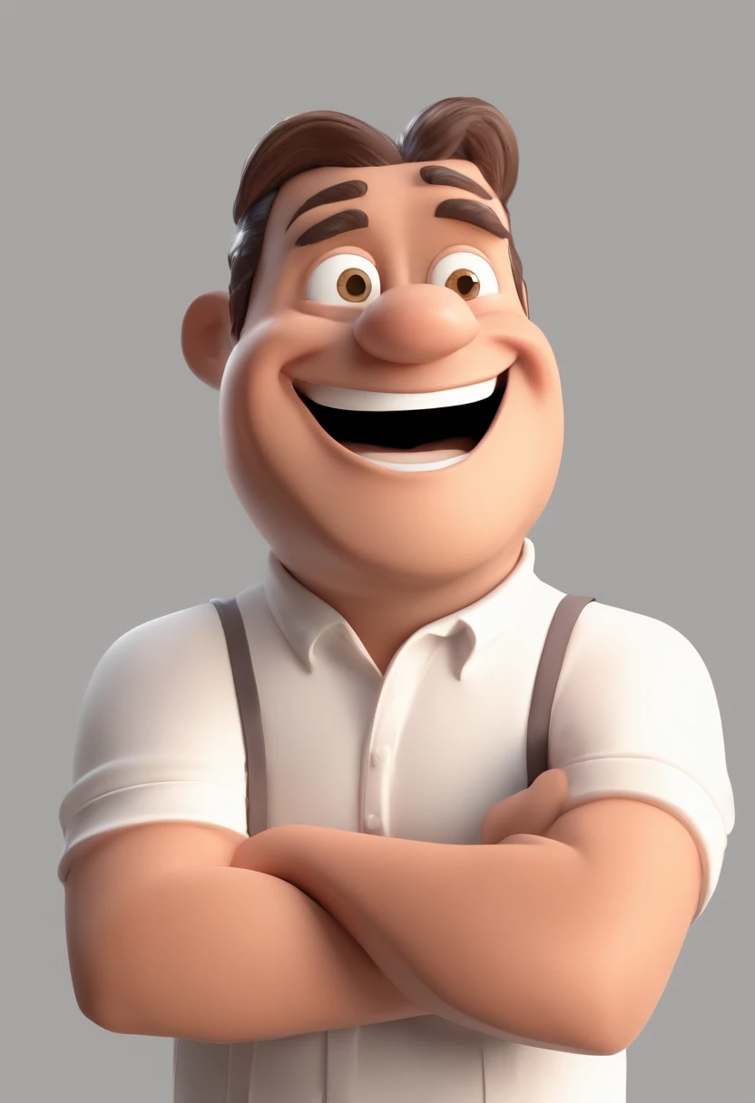 Smiling Man Illustration, sorriso insano, Homem de pele marrom com um sorriso gigante, happily smiling at the camera, sorriso atrevido, he's smiling, sorriso muito grande, Macho sorridente, foto de perfil headshot, rindo sorriso enorme, desenhando no estilo de Arte 3D, c4d, fundo de cor branco puro, estilo disney, estilo pixar render ilustracao Super Detalhe, 8k