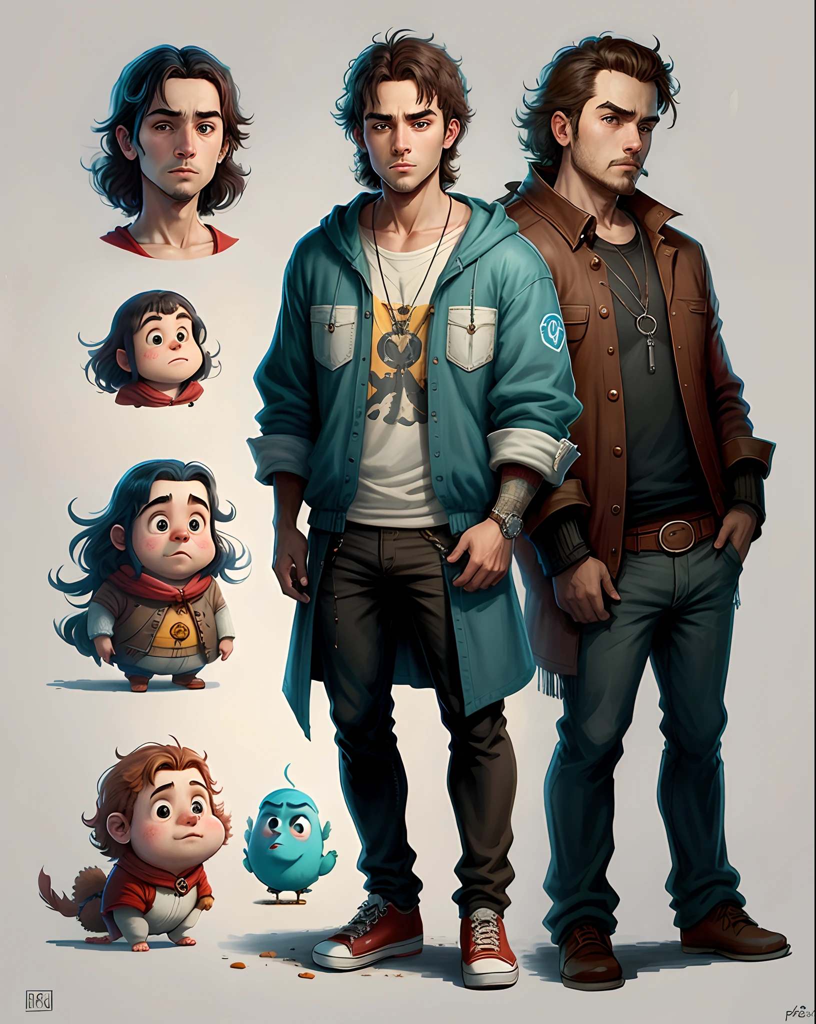 Criar um personagem da Pixar de 45 ano de cabelo castanho claro