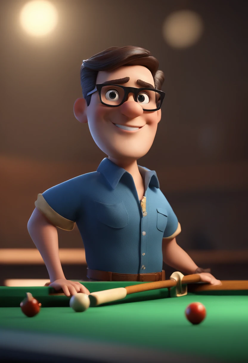 Cartoon character of a man with black glasses and a blue shirt, animation character, Caractere estilizado, animation style rendering, 3D estilizado, Arnold Maya render, 3 d render stylized, toon render keyshot, Personagem 3D, Personagem 3D, 3d rendering stylized, 3 d character render, personagem de desenho animado, Personagem de close up, Pose de personagem,  (Estilo Pixar) (master part:1.2) (Bokeh) (best quality) (pele detalhada) (textura detalhada) (8k) (argila) (Cinematic lighting) (foco nítido