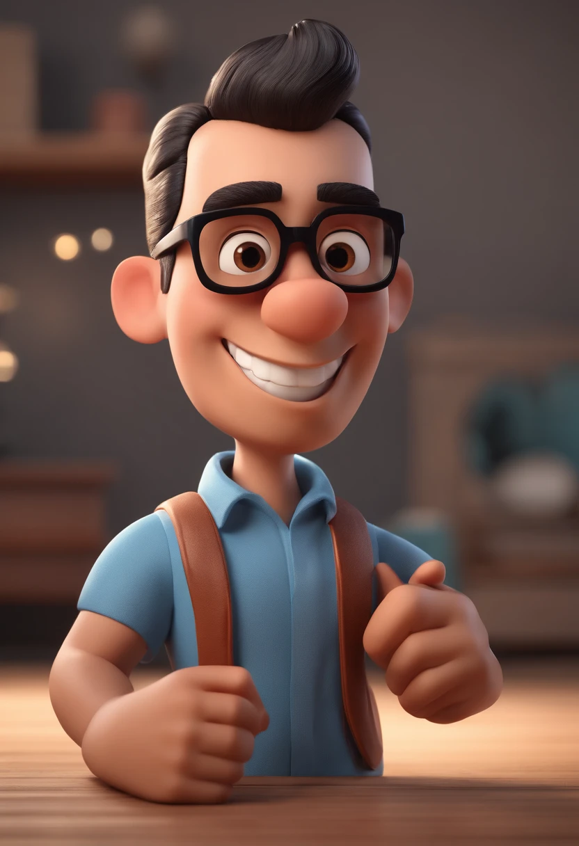 Cartoon character of a man with black glasses and a blue shirt, animation character, Caractere estilizado, animation style rendering, 3D estilizado, Arnold Maya render, 3 d render stylized, toon render keyshot, Personagem 3D, Personagem 3D, 3d rendering stylized, 3 d character render, personagem de desenho animado, Personagem de close up, Pose de personagem, (Estilo Pixar) (master part:1.2) (Bokeh) (best quality) (pele detalhada) (textura detalhada) (8k) (argila) (Cinematic lighting) (foco nítido
