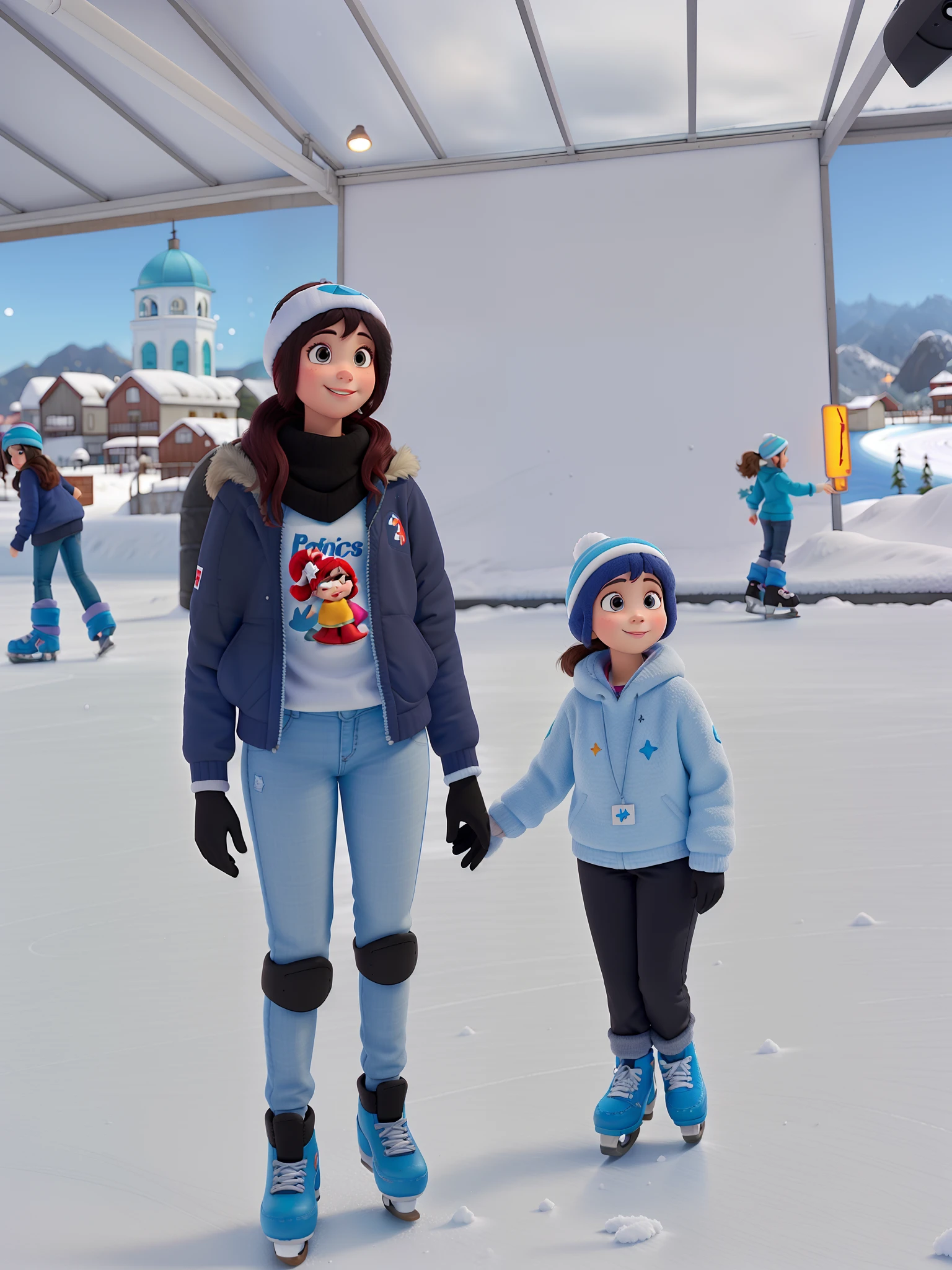 Meninas patinando no chile neve,estilo pixar alta qualidade melhor qualidade