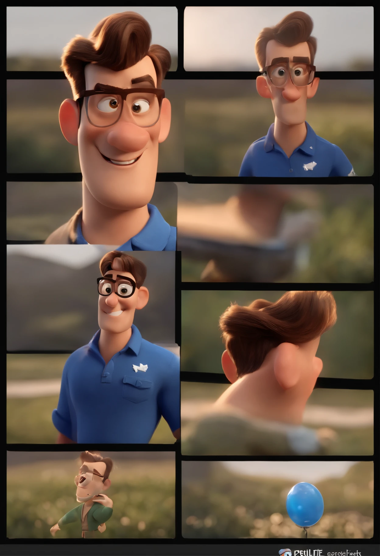 Personagem de desenho animado estilo pixar homem com 40 anos sorridente com camisa azul, com cabelos pretos, olhos castanhos, Caractere estilizado, animation style rendering, 3D estilizado, Arnold Maya render, 3 d render stylized, toon render keyshot, Personagem 3D, Personagem 3D, 3d rendering stylized, 3 d character render, personagem de desenho animado, Personagem de close up, Pose de personagem, (Estilo Pixar) (master part:1.2) (Bokeh) (melhor qualidade) (pele detalhada) (textura detalhada) (8k) (argila) (Cinematic lighting) (foco nítido,Senta e vaza a parte superior do corpo