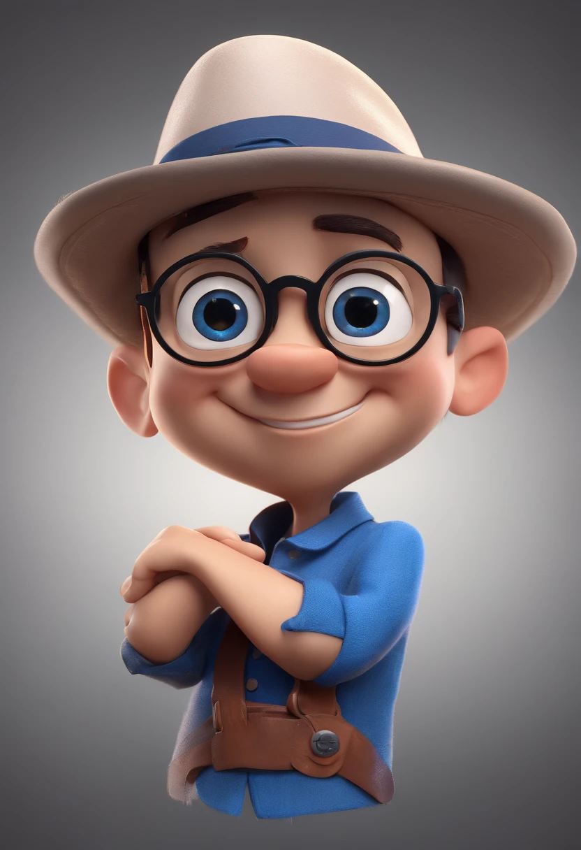 Cartoon character of a man with black glasses and a blue shirt, animation character, Caractere estilizado, animation style rendering, 3D estilizado, Arnold Maya render, 3 d render stylized, toon render keyshot, Personagem 3D, Personagem 3D, 3d rendering stylized, 3 d character render, personagem de desenho animado, Personagem de close up, Pose de personagem,  (Estilo Pixar) (master part:1.2) (Bokeh) (best quality) (pele detalhada) (textura detalhada) (8k) (argila) (Cinematic lighting) (foco nítido