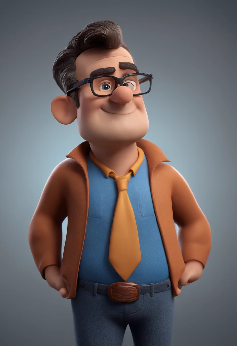 Cartoon character of a man with black glasses and a blue shirt, animation character, Caractere estilizado, animation style rendering, 3D estilizado, Arnold Maya render, 3 d render stylized, toon render keyshot, Personagem 3D, Personagem 3D, 3d rendering stylized, 3 d character render, personagem de desenho animado, Personagem de close up, Pose de personagem,  (Estilo Pixar) (master part:1.2) (Bokeh) (best quality) (pele detalhada) (textura detalhada) (8k) (argila) (Cinematic lighting) (foco nítido