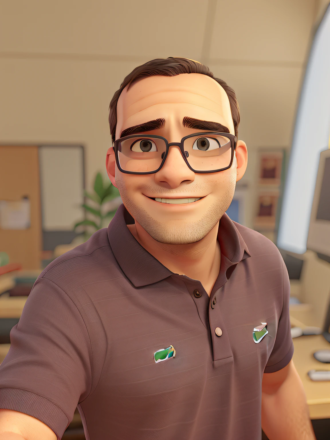 Um jovem vendedor usando oculos e camisa polo da lacoste