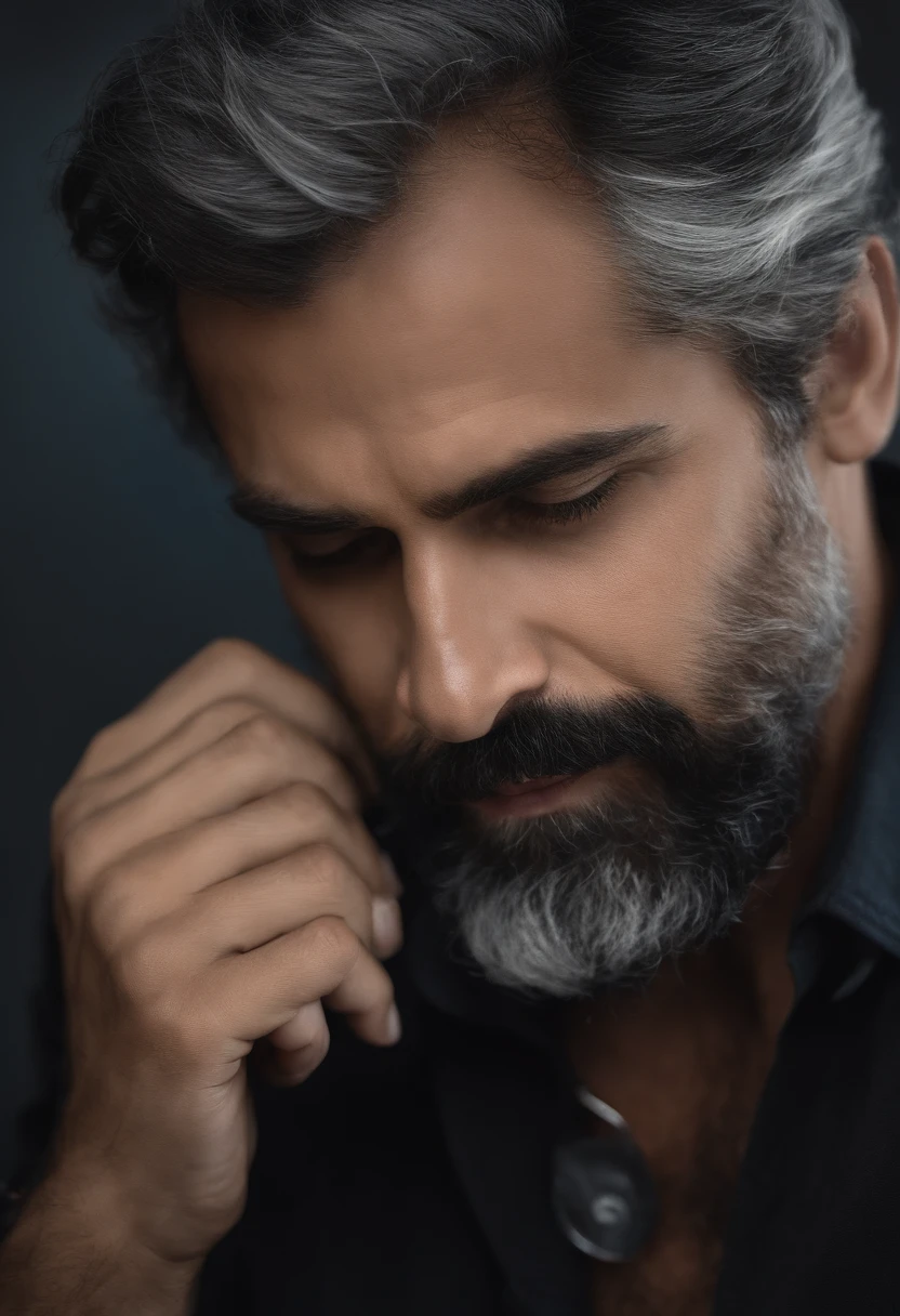 homem com 42 anos uma barba ralinha na cor preta e branca