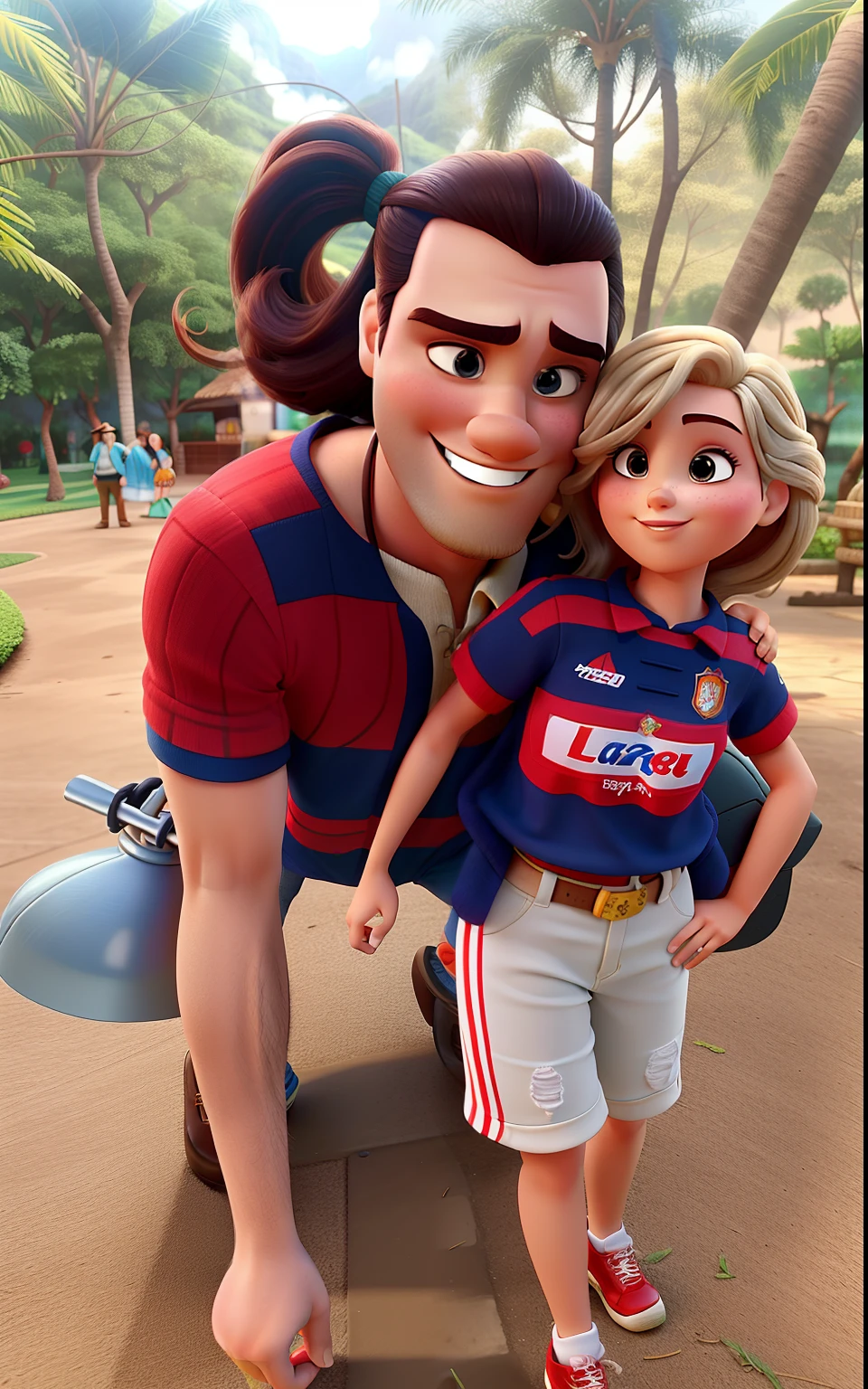 Mulher branca com cabelo longo liso no estilo pixar, ao lado do luan santana