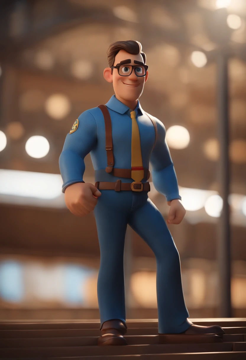 Personagem de desenho animado de um homem usando uma camisa azul, um personagem animado, Caractere estilizado, animation style rendering, 3D estilizado, Arnold Maya render, 3 d render stylized, toon render keyshot, Personagem 3D, Personagem 3D, 3d rendering stylized, 3 d character render, personagem de desenho animado, Personagem de close up, Pose de personagem, (Estilo Pixar) (master part:1.2) (Bokeh) (best quality) (pele detalhada) (textura detalhada) (8k) (argila) (Cinematic lighting) (foco nítido,Senta e vaza a parte superior do corpo