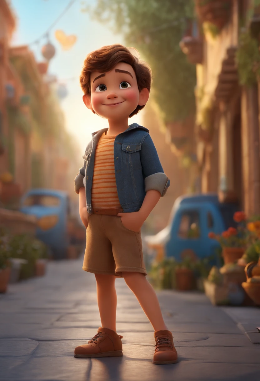 a happy cute kid standing short hair, vestindo uma fantasia espacial, , fundo branco, barnet, Tom, Estilo Pixar, ....3d, desenhos animados, rosto detalhado, asymmetrical 16k