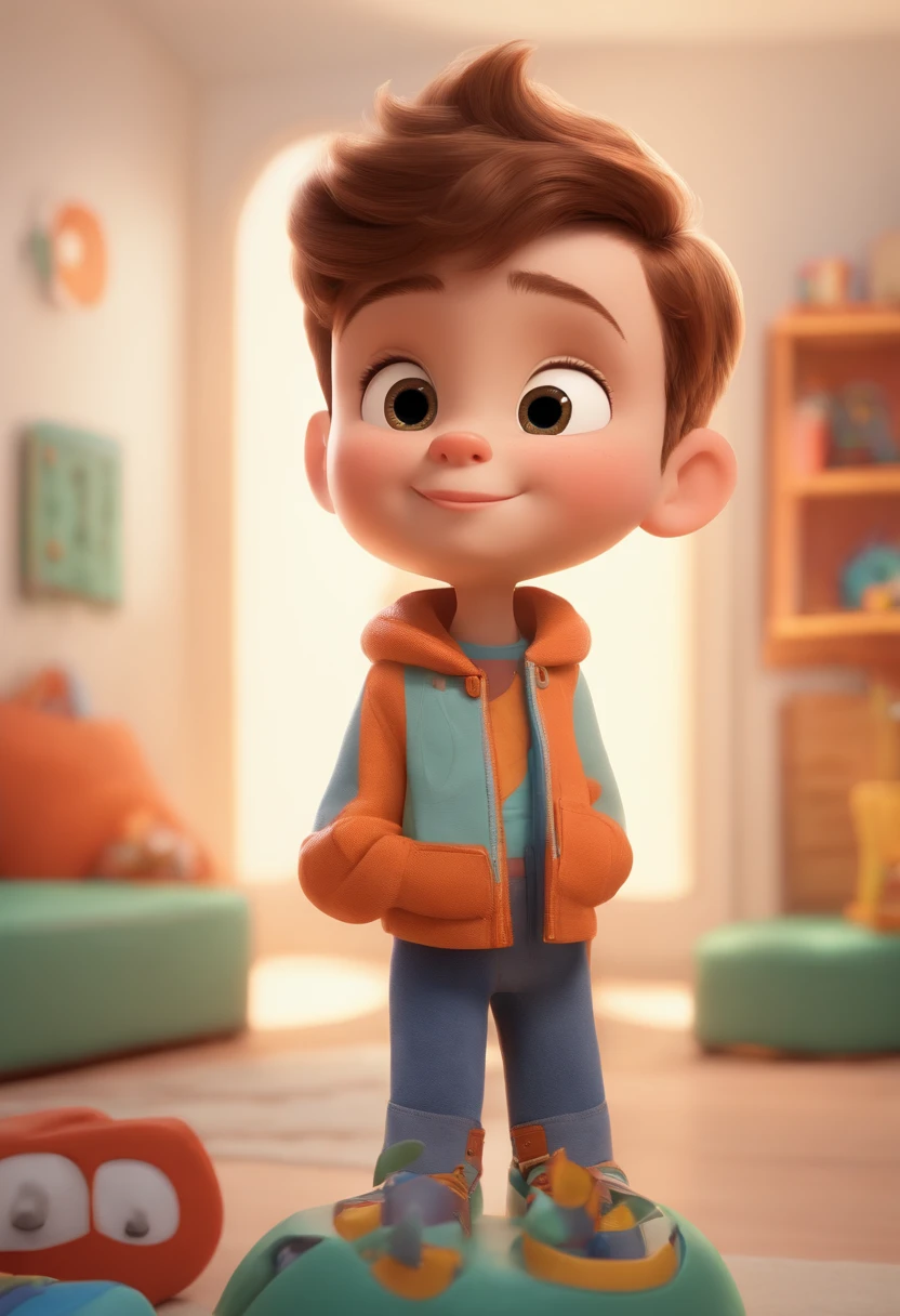 a happy cute ??? standing short hair, vestindo uma fantasia espacial, , fundo branco, barnet, Tom, Estilo Pixar, ....3d, desenhos animados, rosto detalhado, asymmetrical 16k