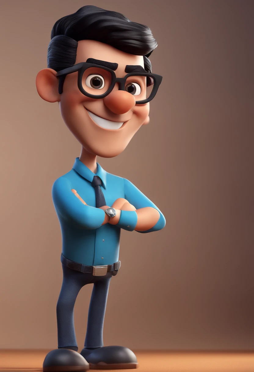 Cartoon character of a man with black glasses and a blue shirt, animation character, Caractere estilizado, animation style rendering, 3D estilizado, Arnold Maya render, 3 d render stylized, toon render keyshot, Personagem 3D, Personagem 3D, 3d rendering stylized, 3 d character render, personagem de desenho animado, Personagem de close up, Pose de personagem, (Estilo Pixar) (master part:1.2) (Bokeh) (best quality) (pele detalhada) (textura detalhada) (8k) (argila) (Cinematic lighting) (foco nítido