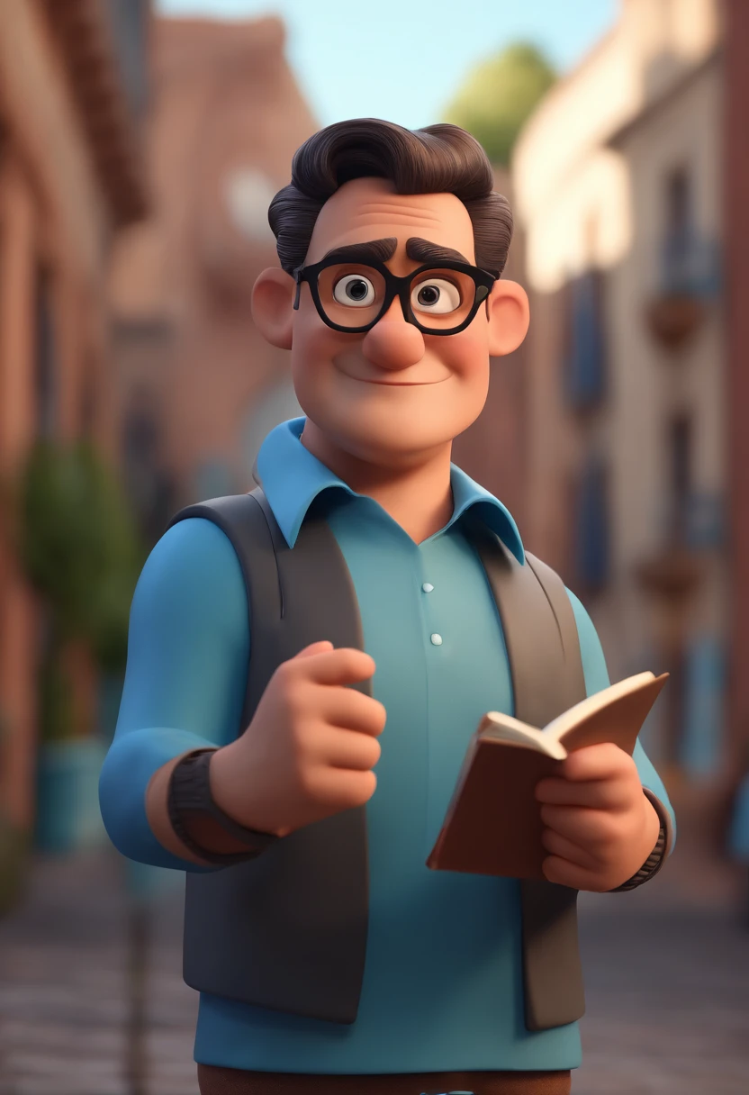 Cartoon character of a man with black glasses and a blue shirt, animation character, Caractere estilizado, animation style rendering, 3D estilizado, Arnold Maya render, 3 d render stylized, toon render keyshot, Personagem 3D, Personagem 3D, 3d rendering stylized, 3 d character render, personagem de desenho animado, Personagem de close up, Pose de personagem,  (Estilo Pixar) (master part:1.2) (Bokeh) (best quality) (pele detalhada) (textura detalhada) (8k) (argila) (Cinematic lighting) (foco nítido