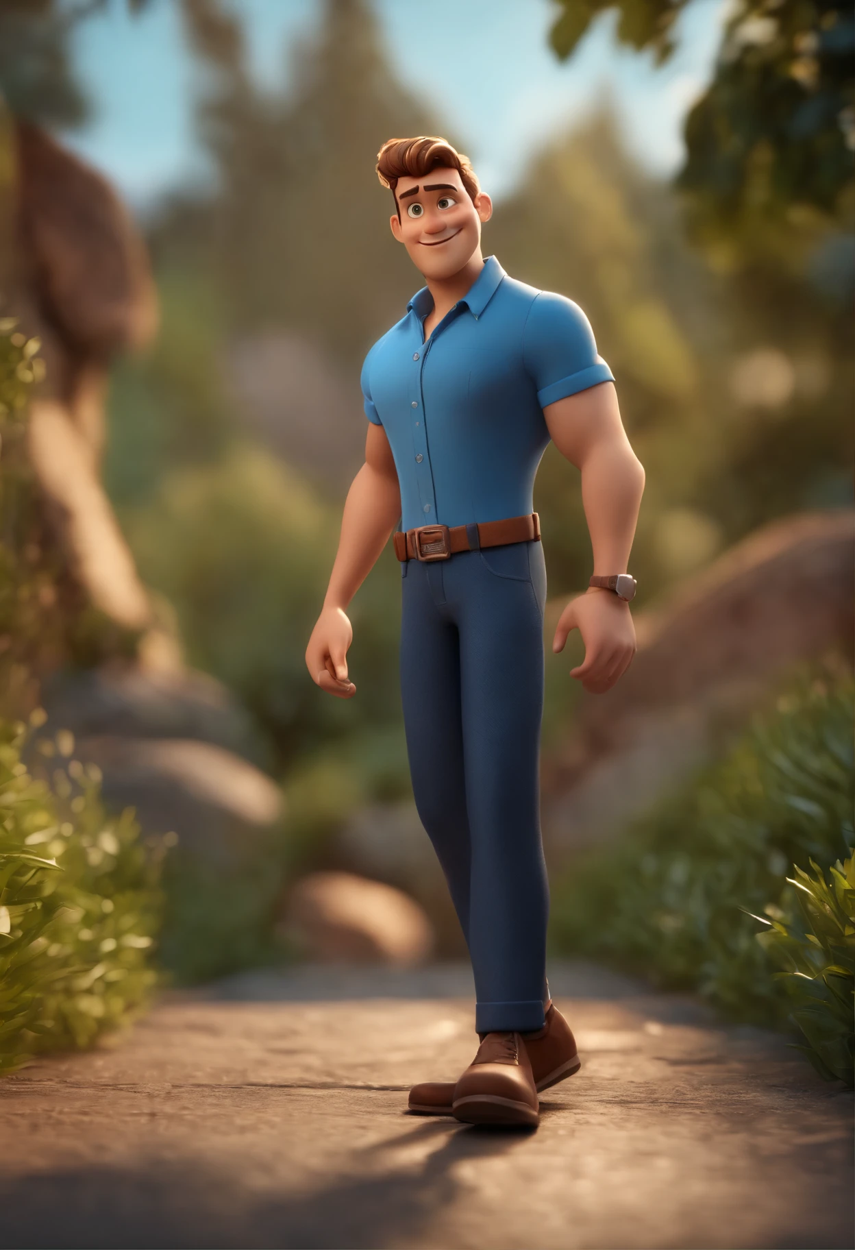 Personagem de desenho animado de um homem usando uma camisa azul, um personagem animado, Caractere estilizado, animation style rendering, 3D estilizado, Arnold Maya render, 3 d render stylized, toon render keyshot, Personagem 3D, Personagem 3D, 3d rendering stylized, 3 d character render, personagem de desenho animado, Personagem de close up, Pose de personagem, (Estilo Pixar) (master part:1.2) (Bokeh) (best quality) (pele detalhada) (textura detalhada) (8k) (argila) (Cinematic lighting) (foco nítido，Senta e vaza a parte superior do corpo
