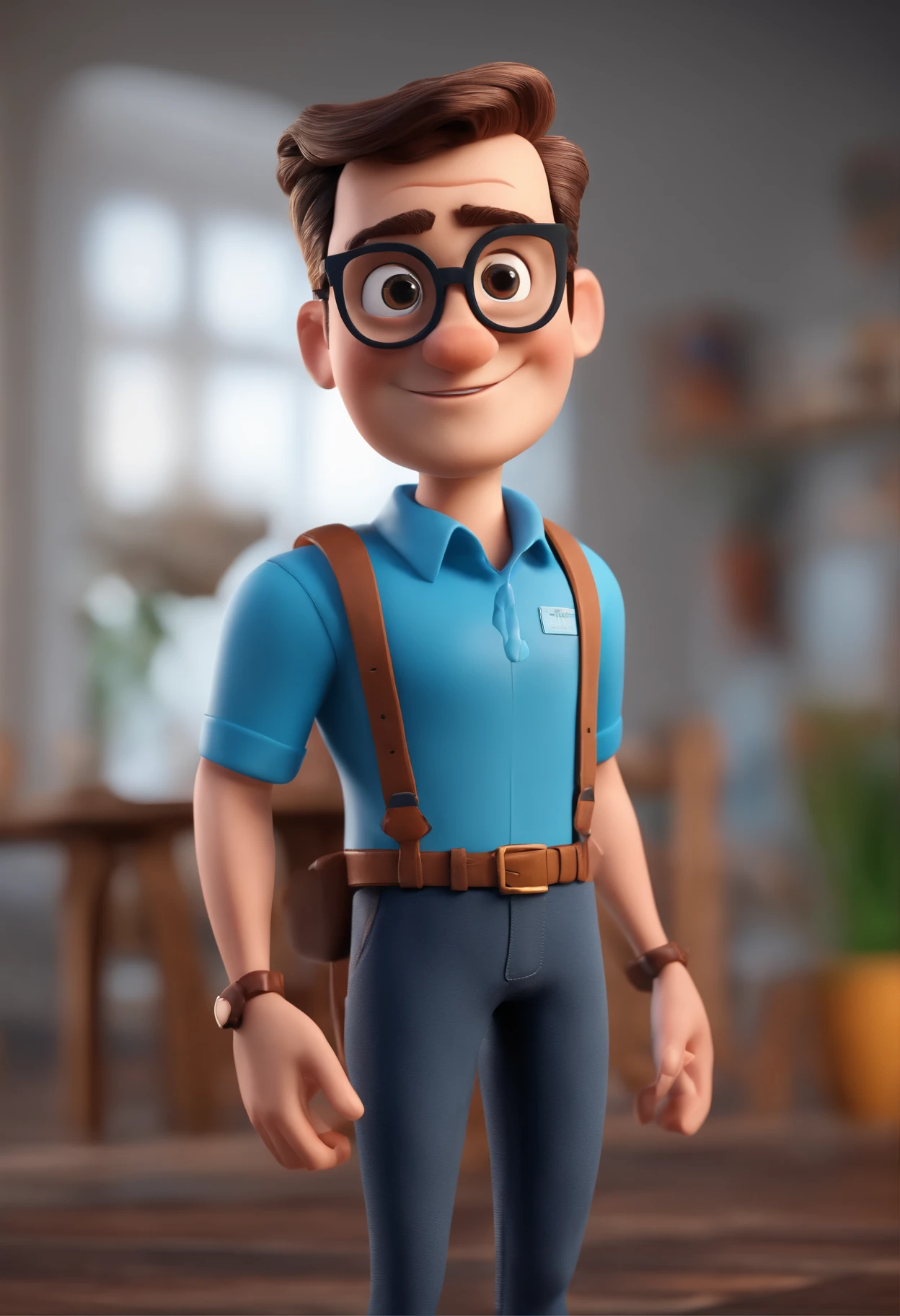 Cartoon character of a man with black glasses and a blue shirt, animation character, Caractere estilizado, animation style rendering, 3D estilizado, Arnold Maya render, 3 d render stylized, toon render keyshot, Personagem 3D, Personagem 3D, 3d rendering stylized, 3 d character render, personagem de desenho animado, Personagem de close up, Pose de personagem, (Estilo Pixar) (master part:1.2) (Bokeh) (best quality) (pele detalhada) (textura detalhada) (8k) (argila) (Cinematic lighting) (foco nítido