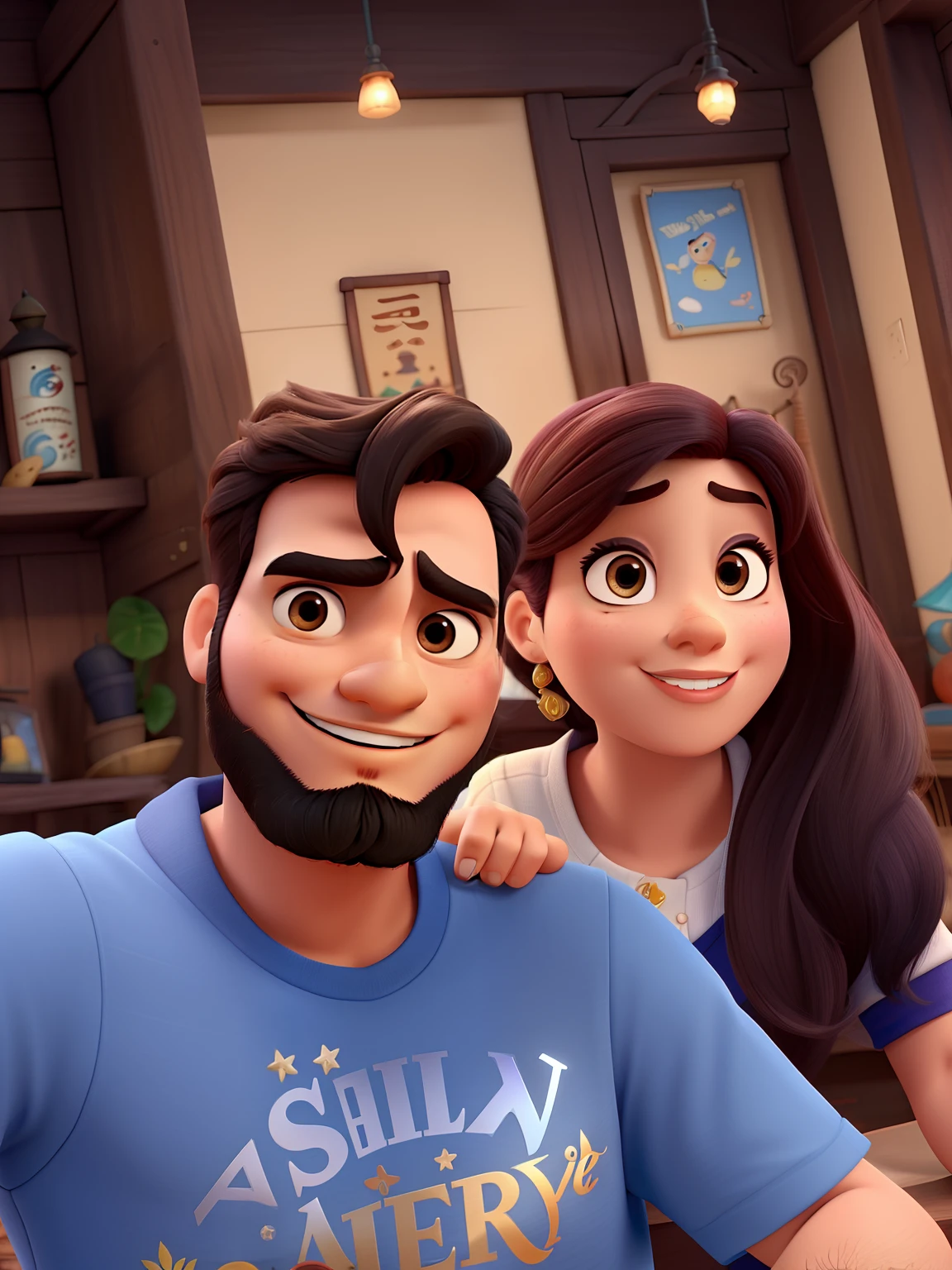 Mulher oriental e homem com barba estilo Disney pixar,alta qualidade,melhor qualidade