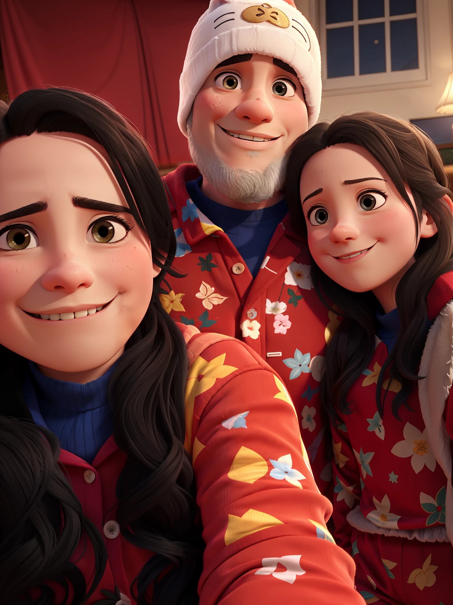A family in pajamas of. At cartaz