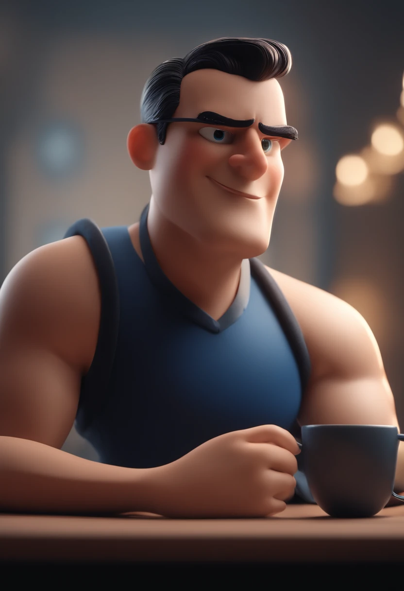 Cartoon character of a man wearing black and a blue shirt, animation character, Caractere estilizado, Rendering Animation Styles, 3D estilizado, Arnold Maya render, 3D render estilizado, Toon renderizar keyshot, Personagem 3D, Personagem 3D, 3d rendering stylized, 3 d character render, Personagem de desenho animado, Personagem de close-up, Pose do personagem, (Estilo Pixar) (Obra prima:1.2) (Bokeh) (melhor qualidade) (Pele detalhada) (Textura detalhada) (8k) (argila) (Cinematic lighting) (foco nítido