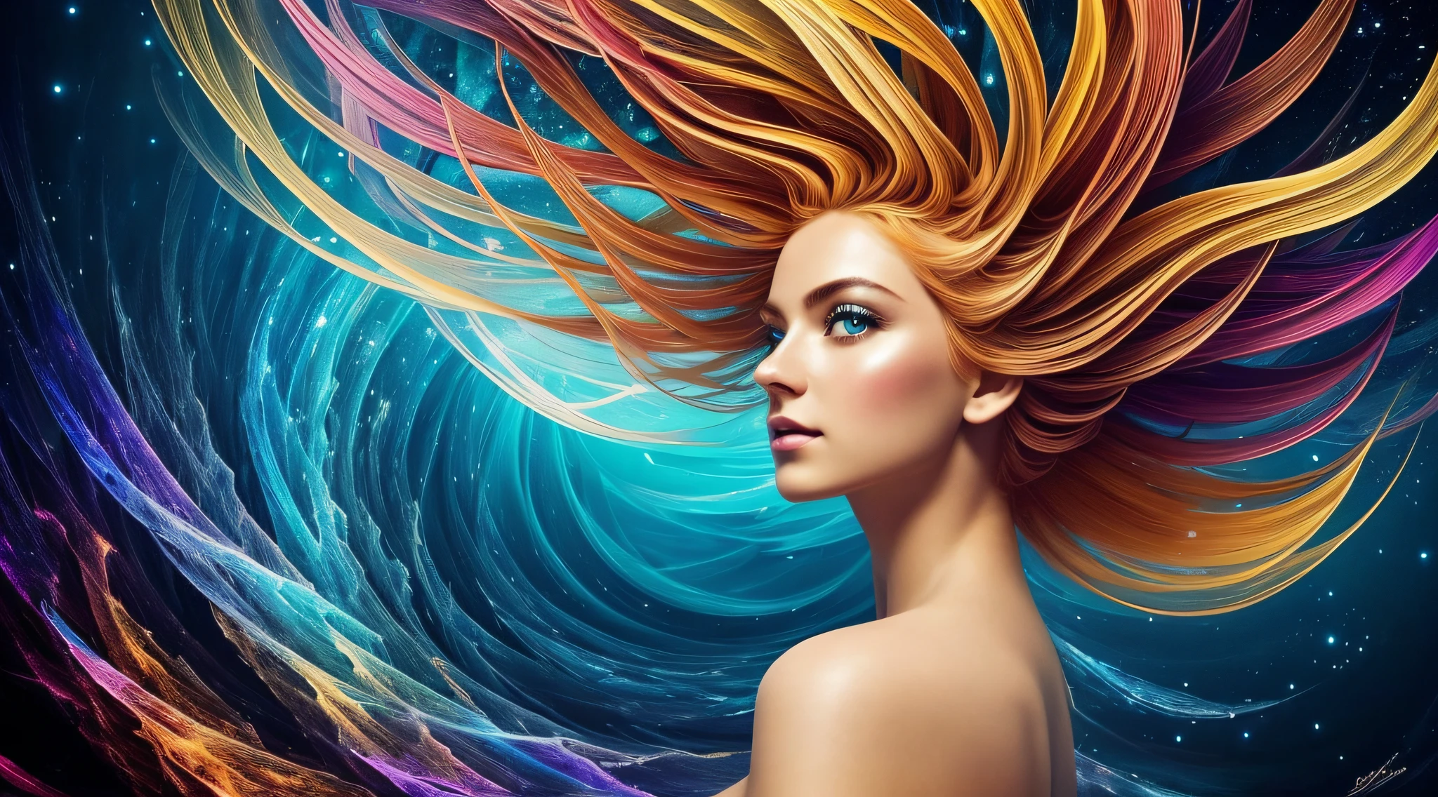 Beautiful surreal programming backdrop, 100 homens de frente para um computador e um monitor, kids blonde fire hair are touching the keyboard, The image is a true surrealist digital work of art, Inspired by the magical work of Maxim Verekin. Every detail of the illustration is impressive, With vivid colors and captivating textures that grab the viewer's attention. The portrait captures the essence of the flower storm, Emotional mix of fantastic and natural elements. Through photographic manipulation and surrealist techniques, Retratos ganham vida, Beyond the limits of reality、Take the audience into a universe of imagination and wonder. Style refers to the influence of Alexander Jansson, In a fantastic dreamlike atmosphere, Onde Surrealismo e Fantasia se Encontram. Every digital brush stroke is、Carefully crafted to convey unique and captivating beauty. inspirado em Alberto Seveso, The representation of surrealism is、Golpes fluidos trazem-lhes vida, remembering the dance of movement and transformation. This beautiful digital art is、It is a celebration of human creativity and the ability to transcend the boundaries of reality, It invites viewers to immerse themselves in a world of imagination and enchantment.