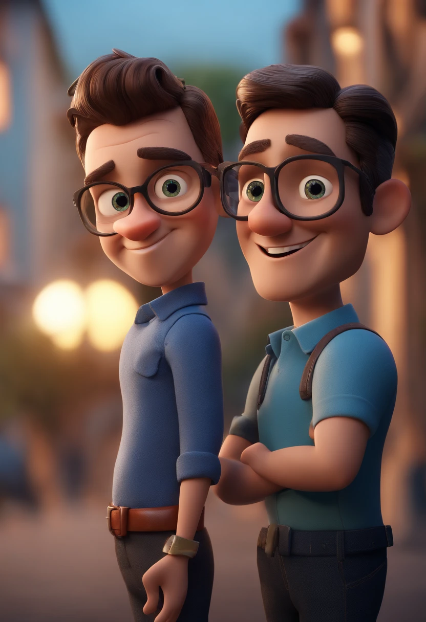Cartoon character of a man with black glasses and a blue shirt, animation character, Caractere estilizado, animation style rendering, 3D estilizado, 3 d render stylized, toon render keyshot, Personagem 3D, Personagem 3D, 3d rendering stylized, 3 d character render, personagem de desenho animado, Personagem de close up, Pose de personagem, (Estilo Pixar) (master part:1.2) (Bokeh) (best quality) (pele detalhada) (textura detalhada) (8k) (argila) (Cinematic lighting) (foco nítido