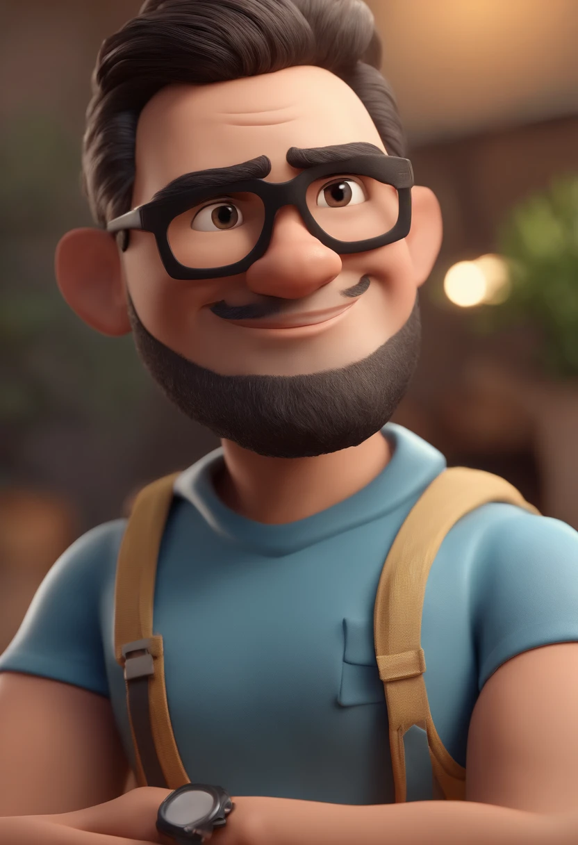 Cartoon character of a man with black glasses and a blue shirt, animation character, Caractere estilizado, animation style rendering, 3D estilizado, Arnold Maya render, 3 d render stylized, toon render keyshot, Personagem 3D, Personagem 3D, 3d rendering stylized, 3 d character render, personagem de desenho animado, Personagem de close up, Pose de personagem, (Estilo Pixar) (master part:1.2) (Bokeh) (best quality) (pele detalhada) (textura detalhada) (8k) (argila) (Cinematic lighting) (foco nítido