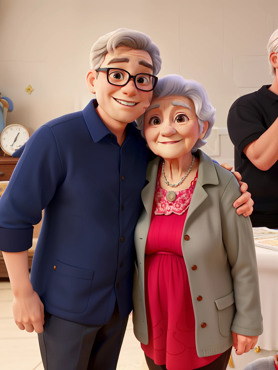 grandson and grandmother. 30-year-old grandson and 75-year-old grandmother