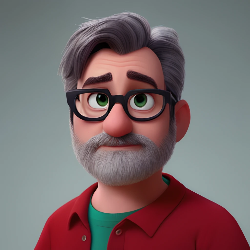 A closeup of a cartoon character with glasses and beard, Pixar retrato 8 k foto, close - retrato facial de cima, retrato Pixar, Como um personagem da Pixar, Personagem ideal da Pixar, Anato Finnstark. Pixar, personagem Pixar, Representado como um personagem da Pixar, Pixar Arte 3D, design de personagens Pixar, design de personagem bonito Pixar, pixar renderman render