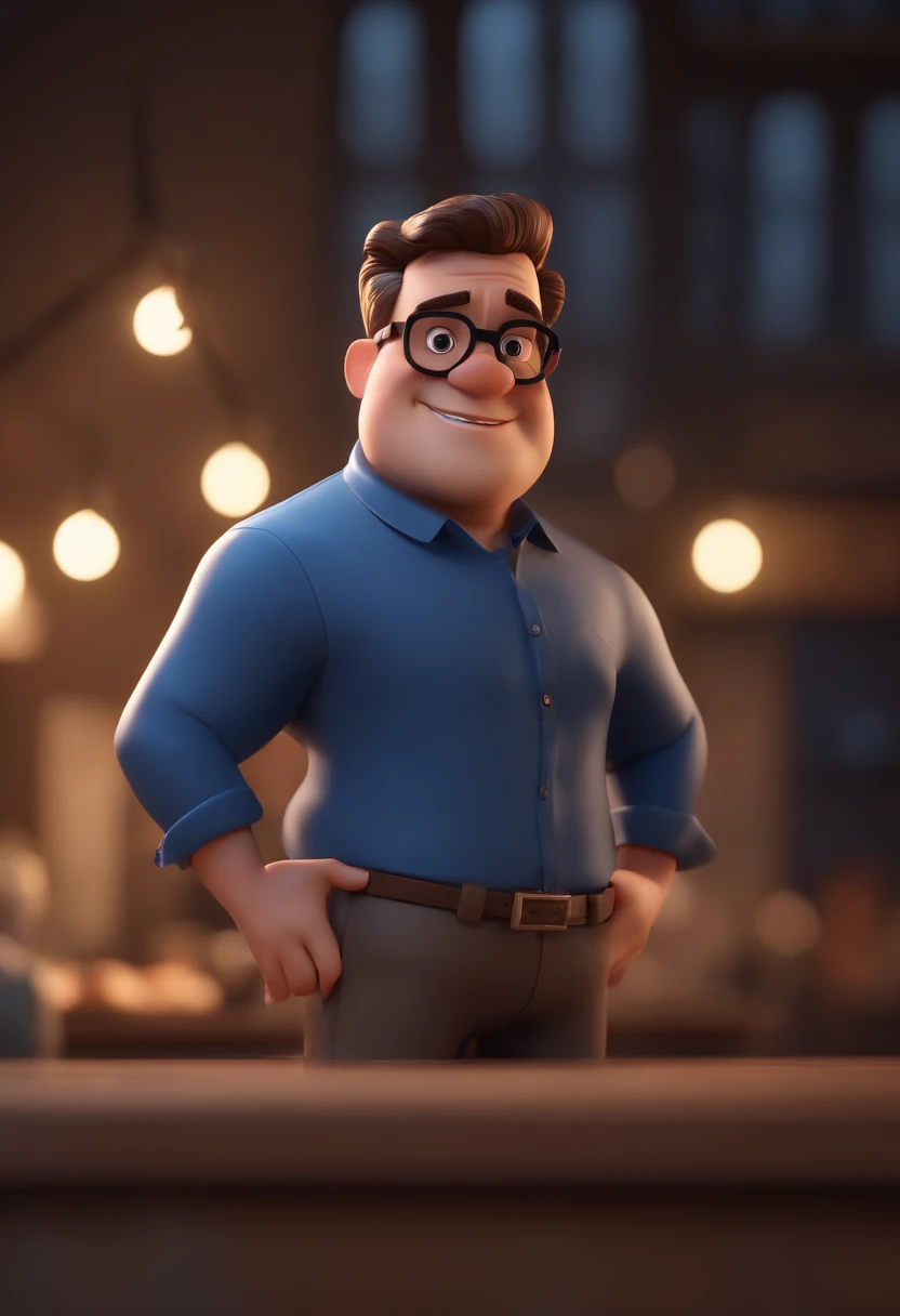 Cartoon character of a man with black glasses and a blue shirt, animation character, Caractere estilizado, animation style rendering, 3D estilizado, Arnold Maya render, 3 d render stylized, toon render keyshot, Personagem 3D, Personagem 3D, 3d rendering stylized, 3 d character render, personagem de desenho animado, Personagem de close up, Pose de personagem, (Estilo Pixar) (master part:1.2) (Bokeh) (best quality) (pele detalhada) (textura detalhada) (8k) (argila) (Cinematic lighting) (foco nítido