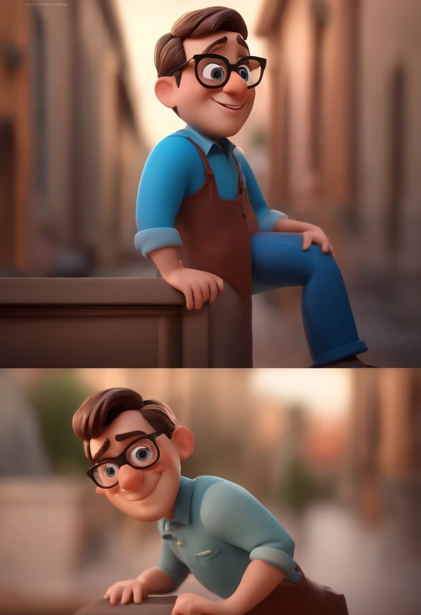 Cartoon character of a man with black glasses and a blue shirt, animation character, Caractere estilizado, animation style rendering, 3D estilizado, Arnold Maya render, 3 d render stylized, toon render keyshot, Personagem 3D, Personagem 3D, 3d rendering stylized, 3 d character render, personagem de desenho animado, Personagem de close up, Pose de personagem,  (Estilo Pixar) (master part:1.2) (Bokeh) (best quality) (pele detalhada) (textura detalhada) (8k) (argila) (Cinematic lighting) (foco nítido