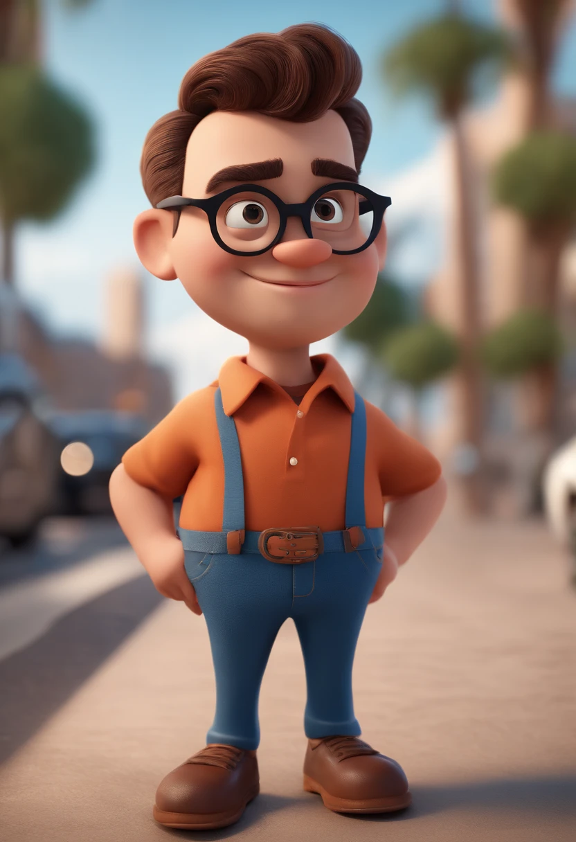 Cartoon character of a man with black glasses and a blue shirt, animation character, Caractere estilizado, animation style rendering, 3D estilizado, Arnold Maya render, 3 d render stylized, toon render keyshot, Personagem 3D, Personagem 3D, 3d rendering stylized, 3 d character render, personagem de desenho animado, Personagem de close up, Pose de personagem,  (Estilo Pixar) (master part:1.2) (Bokeh) (best quality) (pele detalhada) (textura detalhada) (8k) (argila) (Cinematic lighting) (foco nítido