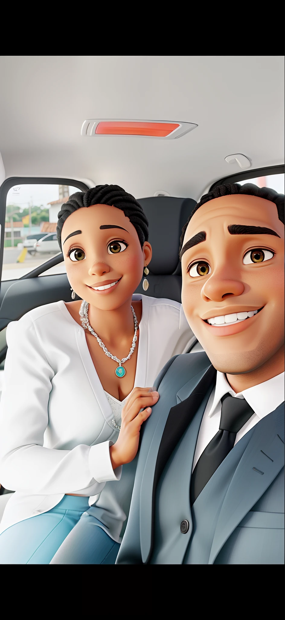 um bonito casal negros apaixnonado casados voltando de carro